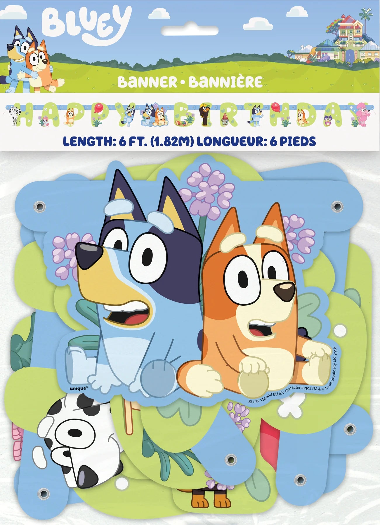 Bluey Happy Birthday Jointed Banner 6 ft, image size:1301x1800