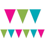 Cerise, Lime Green & Turquoise Pennant Banner 11″ x 12′ by Beistle from Instaballoons