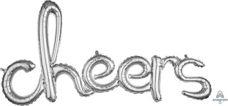 Cheers Script Phrase Silver 40″ Foil Balloon by Anagram from Instaballoons