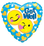 Convergram Get Well Emoji Faces with Hearts 18″ Balloon