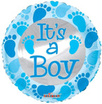 Convergram Mylar & Foil Baby Blue Foot Prints It's A Boy 18″ Balloon