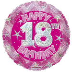Convergram Mylar & Foil Happy 18th Birthday Pink Holographic 18″ Balloon