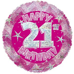 Convergram Mylar & Foil Happy 21st Birthday Pink Holographic 18″ Balloon