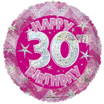 Convergram Mylar & Foil Happy 30th Birthday Pink Holographic 18″ Balloon