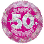 Convergram Mylar & Foil Happy 50th Birthday Pink Holographic 18″ Balloon