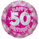 Feliz 50 cumpleaños Globo holográfico rosa de 18″