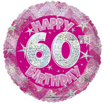 Convergram Mylar & Foil Happy 60th Birthday Pink Holographic 18″ Balloon
