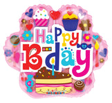 Happy B-day Sweets, Treats & Flowers 18″ Clear View Balloon