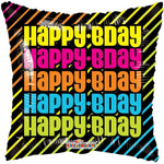 Convergram Mylar & Foil Happy Bday Birthday Neon Stripes 18" Balloon