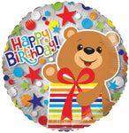 Convergram Mylar & Foil Happy Birthday Bear with Present 18″ Balloon
