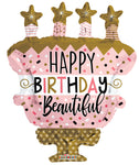 Convergram Mylar & Foil Happy Birthday Beautiful Giant 36" Foil Birthday Cake Balloon