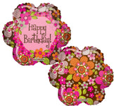 Convergram Mylar & Foil Happy Birthday Brown and Pink Flowers 18″ Balloon