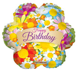 Convergram Mylar & Foil Happy Birthday Flowers With Banner 18″ Balloon