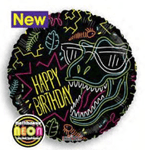 Convergram Mylar & Foil Happy Birthday Neon Cool Dinosaur 18″ Balloon