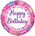Convergram Mylar & Foil Happy Birthday Pink With Flowers 18″ Balloon
