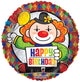 Globo de 9″ de payaso prismático de feliz cumpleaños (requiere termosellado)