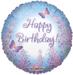 Happy Birthday Purple Lilacs &amp; Butterflies Prismatic 18″ Globo
