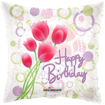 Convergram Mylar & Foil Happy Birthday Tulips 18″ Clear View Balloon