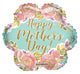 Feliz Día de la Madre Flores y Letras Doradas Globo 18″