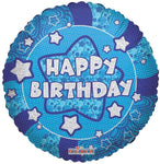 Convergram Mylar & Foil Holographic Blue Happy Birthday 18″ Balloon