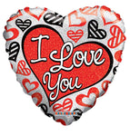 Convergram Mylar & Foil I Love You Red and Black Hearts 18″ Balloon