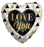 Convergram Mylar & Foil Love You Gold Black & White Heart 18″ Balloon