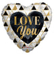 Globo Love You Gold Black &amp; White Heart 18″