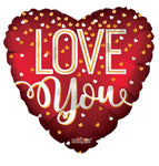 Matte Love You Red & Gold Heart Confetti 18″ Balloon