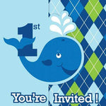 Creative Converting Ocean Preppy Blue 1st Birthday Whale Invitations (8 count)