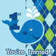 Ocean Preppy Blue 1st Birthday Whale Invitations (8 count)