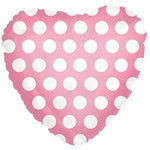CTI Mylar & Foil Pink with White Polka Dots Heart 17″ Balloon