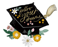 Follow Your Dreams Grad Cap Blooms 30″ Foil Balloon by Anagram from Instaballoons