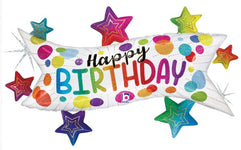 Happy Birthday Banner Stars 37″ Foil Balloon by Betallic from Instaballoons