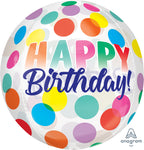Happy Birthday Big Dots Clear Orbz 16″ Foil Balloon by Anagram from Instaballoons