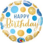 Happy Birthday Blue Gold Dots 18″ Foil Balloon by Qualatex from Instaballoons