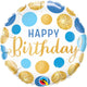 Happy Birthday Blue Gold Dots 18″ Balloon