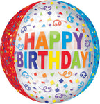 Happy Birthday Colorful Streamer Orbz 16″ Orbz Balloon by Anagram from Instaballoons