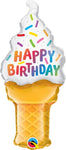 Happy Birthday Ice Cream Cone (requires heat-sealing) 14″ Foil Balloon by Qualatex from Instaballoons