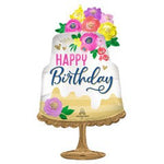 Happy Birthday Satin Floral Cake 32″ Foil Balloon by Anagram from Instaballoons