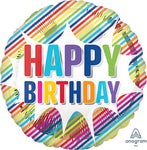 Happy Birthday Striped 28″ Foil Balloon by Anagram from Instaballoons