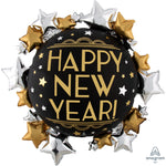 Happy New Year Gold Silver Black 30″ Foil Balloon by Anagram from Instaballoons