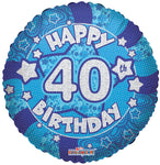 Holographic Blue Happy 40th Birthday 18″ Foil Balloon by Convergram from Instaballoons