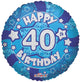 Holographic Blue Happy 40th Birthday 18″ Balloon