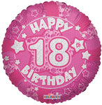 Holographic Pink Happy 18th Birthday 18″ Foil Balloon by Convergram from Instaballoons