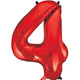 Number 4 Red 34″ Balloon