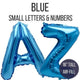 Letras y números de globos pequeños azules de 16"