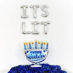 Hanukkah It's Lit 16" Silver Balloon Phrase and 29" Menorah Set