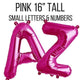 Letras y números de globo pequeño rosa de 16.0 in.