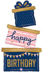 Mayflower Mylar & Foil Happy Birthday Gift Box Trio Navy 51″ Balloon