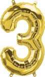 Northstar Mylar & Foil Gold Number 3 (Three) 16" Balloon